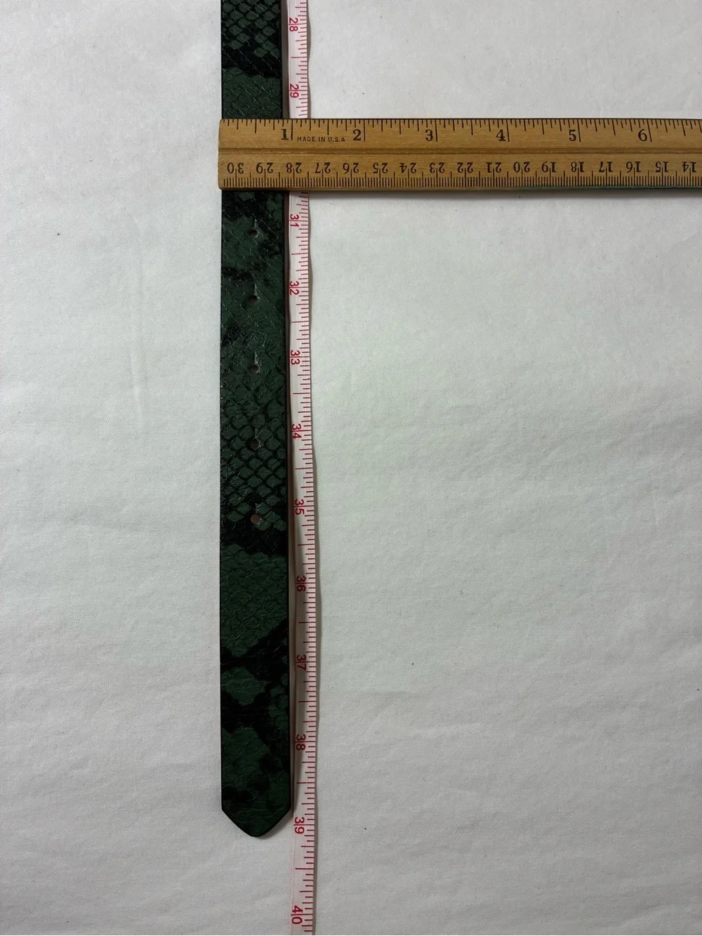 H&M Womens belt sz S Gold Double-Ring Green Snake-Embossed